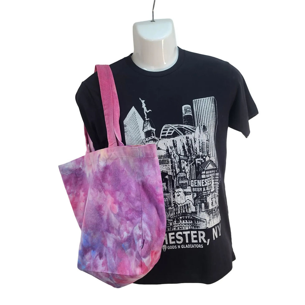 Thumbnail: "Berry" (Pink/Purple with pink handles)  tote on a mannequin wearing a black shirt