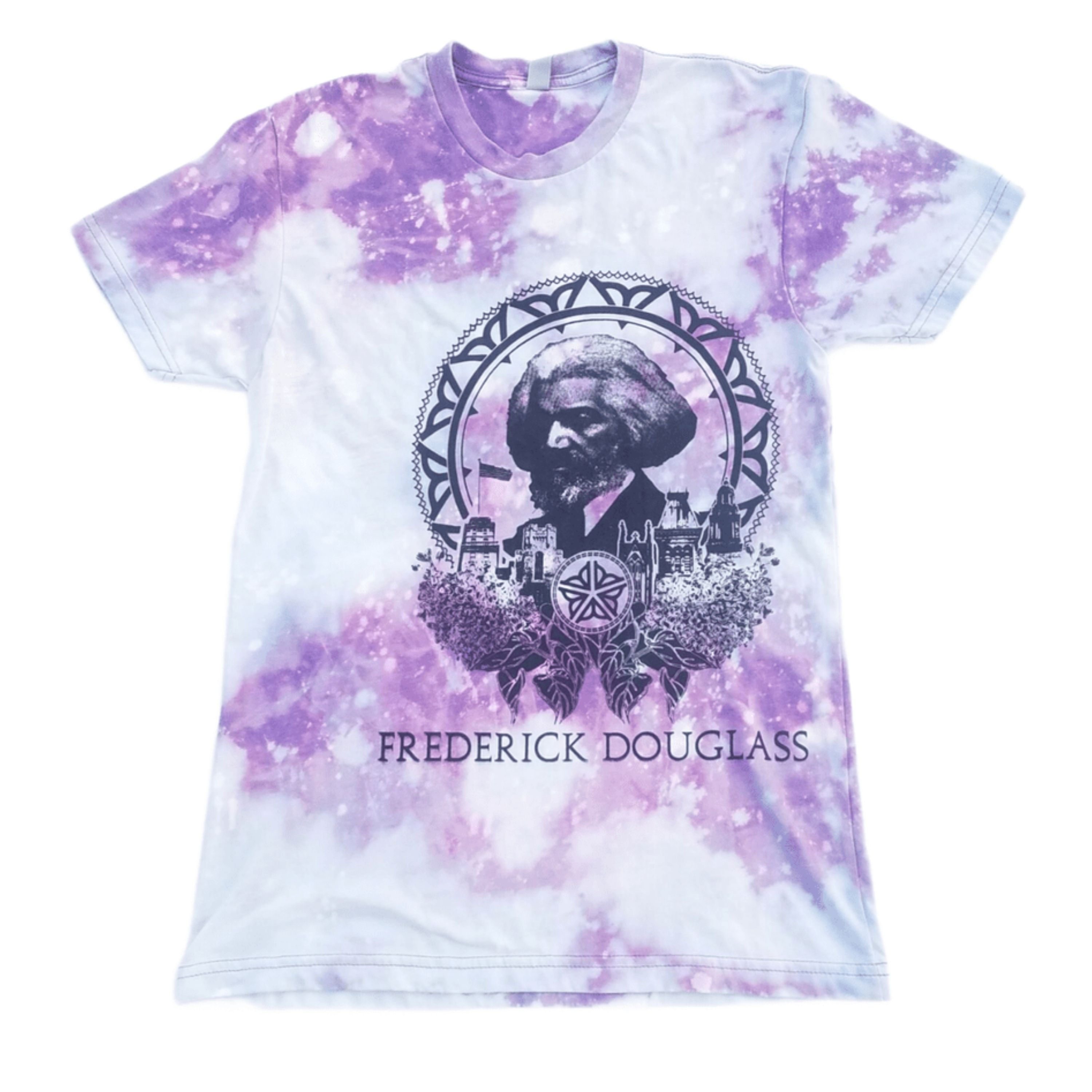 Flat lay Front view of Frederick Douglass Justice Monoprint Tie-Dye Tee in Unisex XS.
