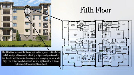 Camden Landing fifth-floor plan showcasing exclusive layouts, private lanais, and panoramic views.
