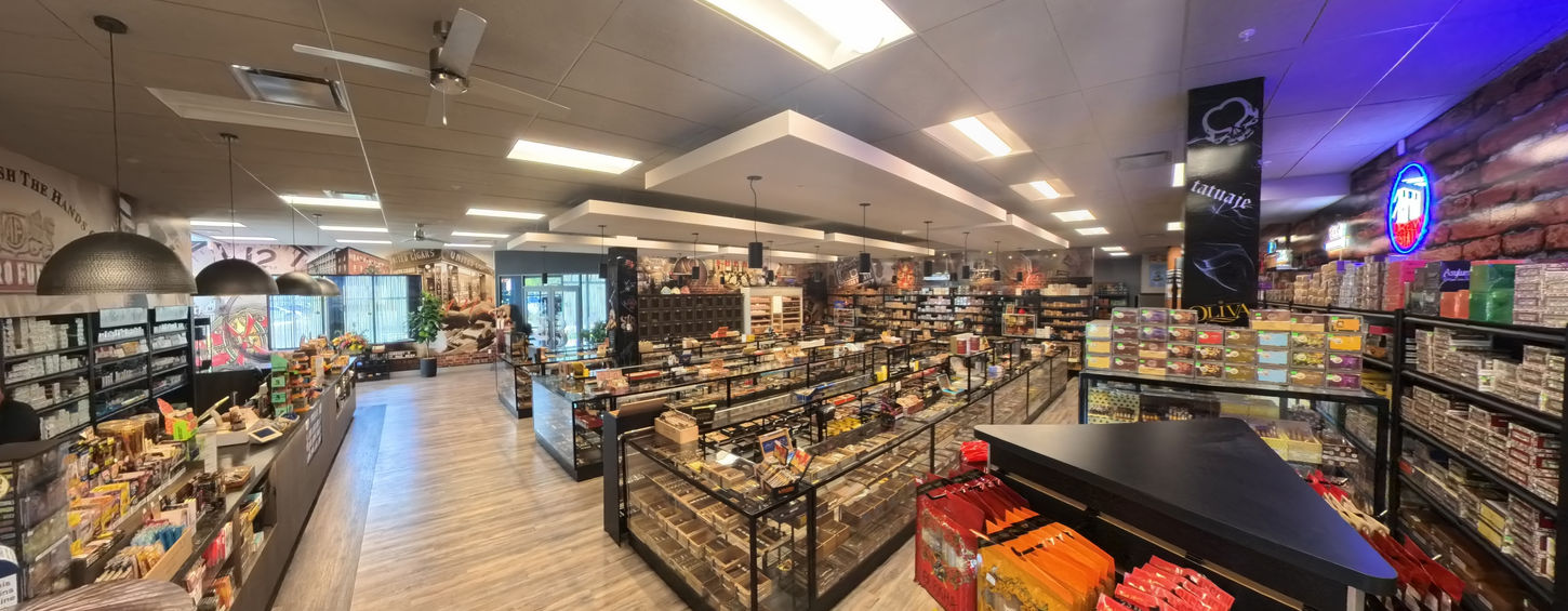 Bonita Springs smoke shop retail layout with organized product shelving and display counters.