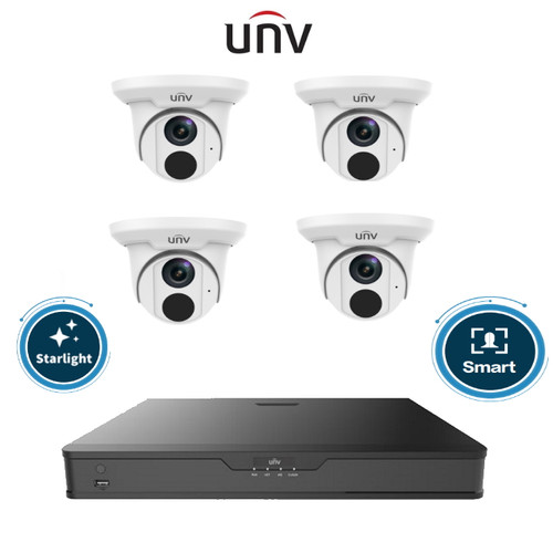 5MP 4 Camera Starlight (colour at night) UNV IP Kit Plug N Play