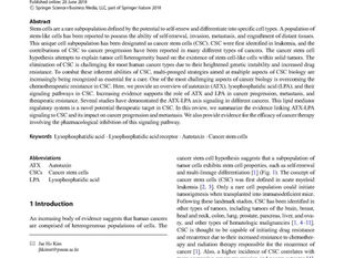 Role of autotaxin in cancer stem cells