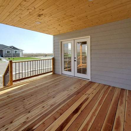 Oxford Back Patio. Covered patio
Redwood board
French doors
Wide steps