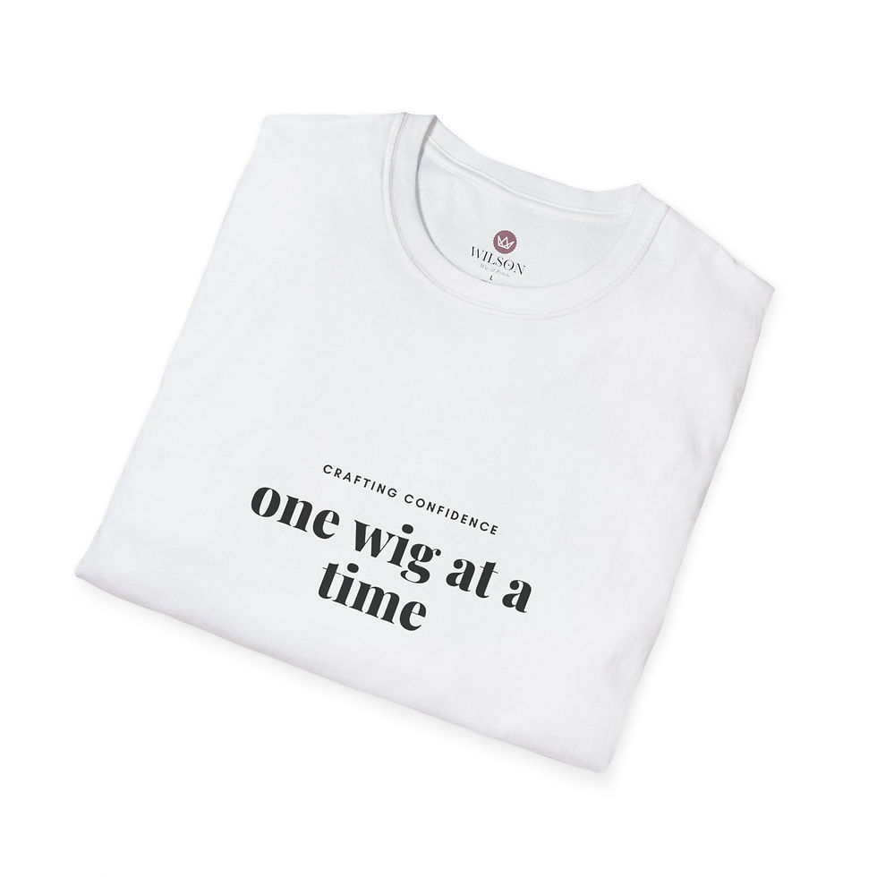 Thumbnail: Wig Maker Crafting Confidence, Unisex Softstyle T-Shirt 