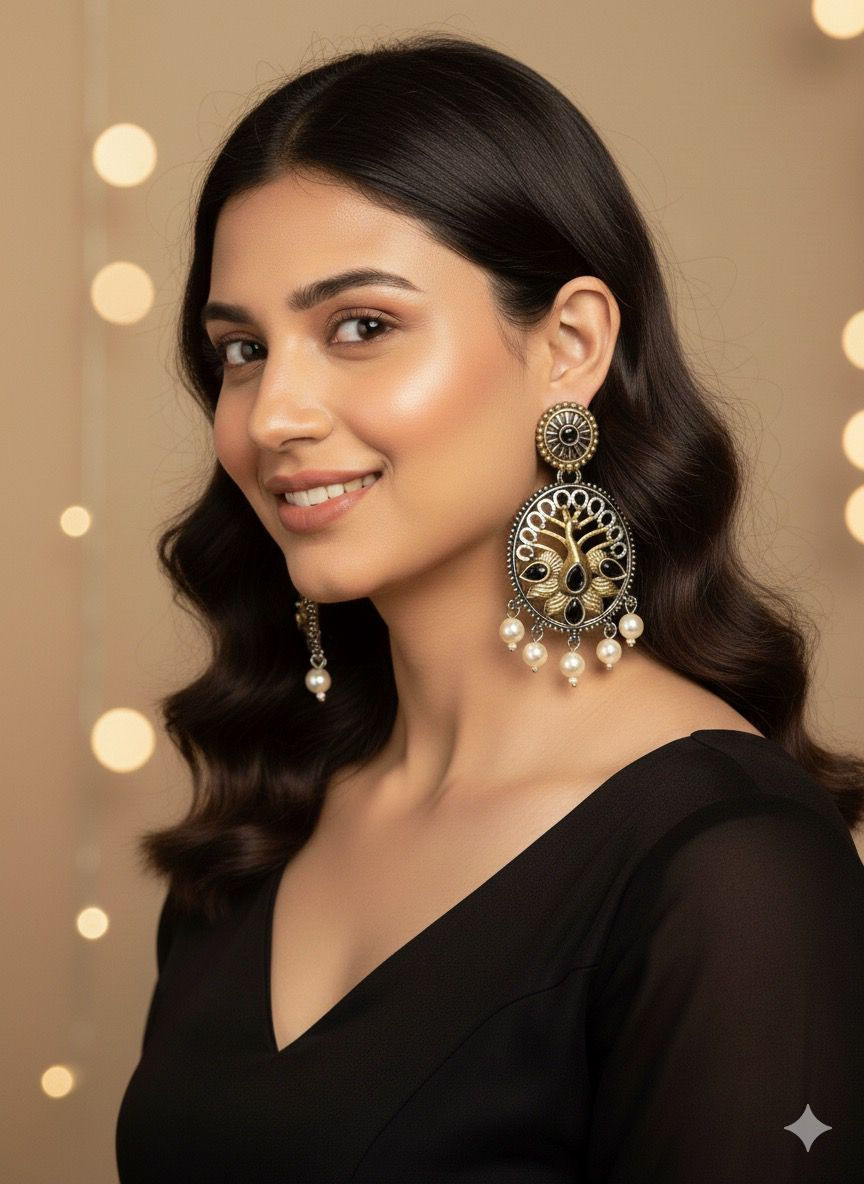 Dual-Tone Peacock Heritage Drop Earrings