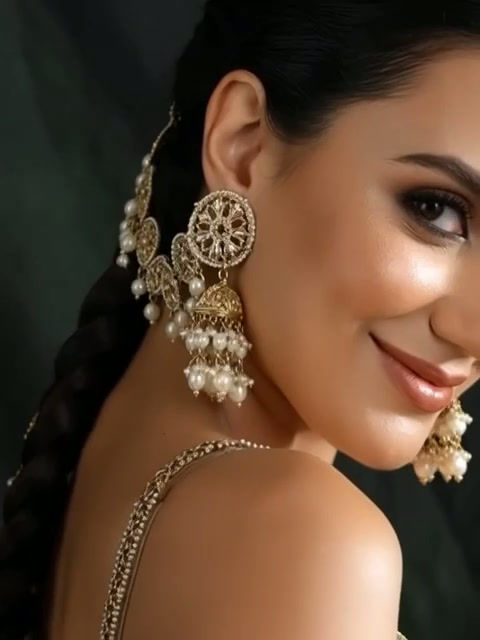 Thumbnail: Bahubali Style-Kundan-Inspired Pearl Jhumka with Paranda/Braid Chain"