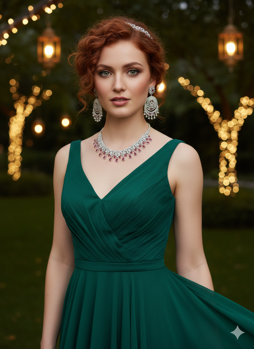 Thumbnail: Ruby & Polki style American Diamond Necklace Set