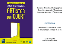 Official poster and invitation flyer for ARTistes par Court exhibition featuring photography by Caroline Theodor in Court-St-