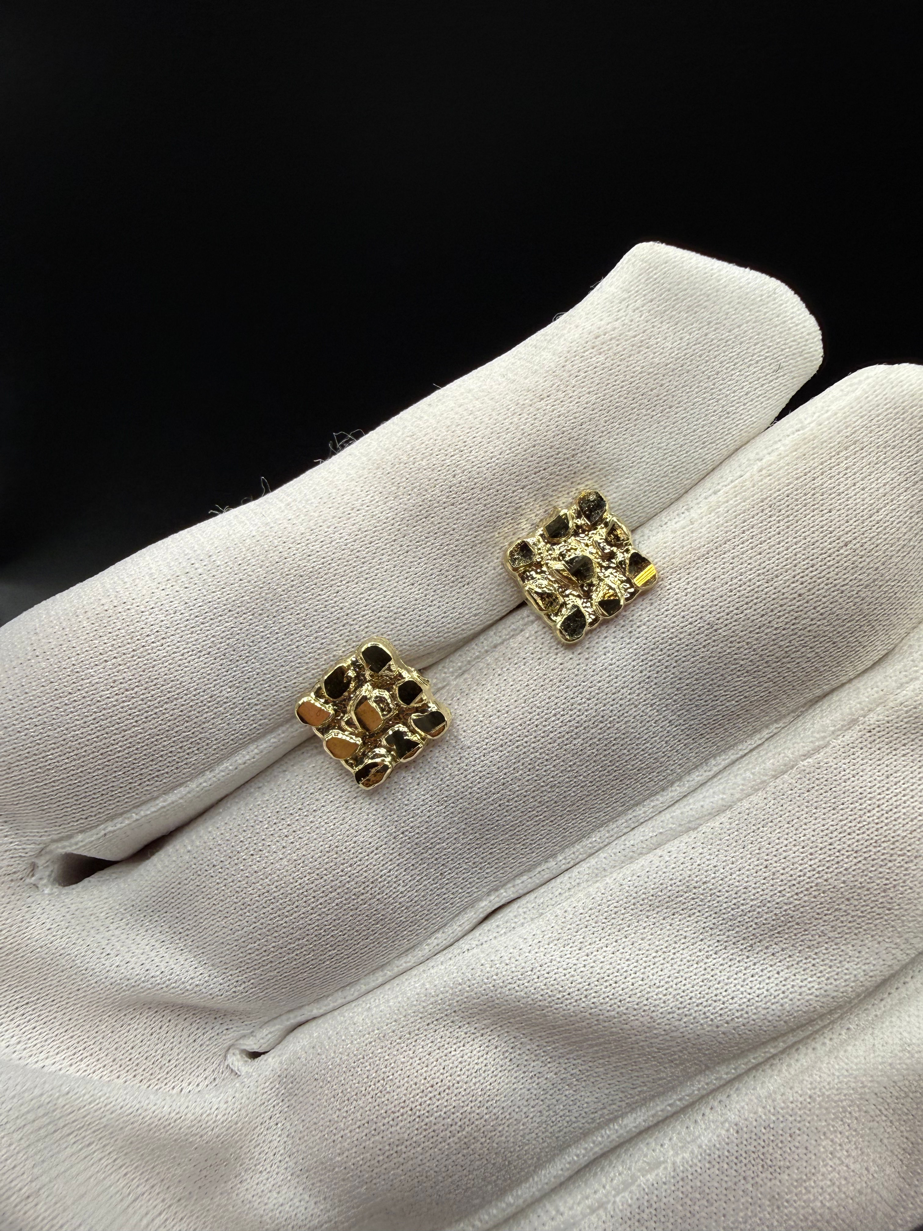 Square Nugget Earrings 10k (pair) 