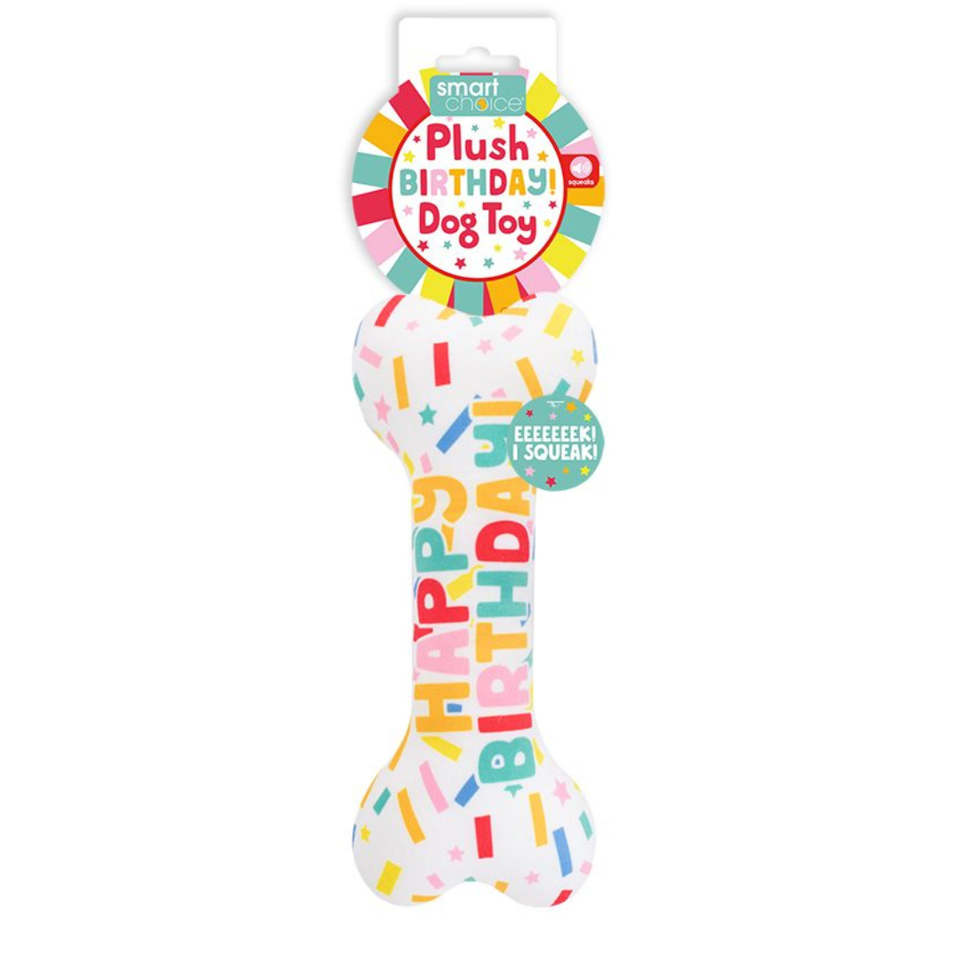 Smart Choice Squeaky Happy Birthday Plush Bone Dog Toy