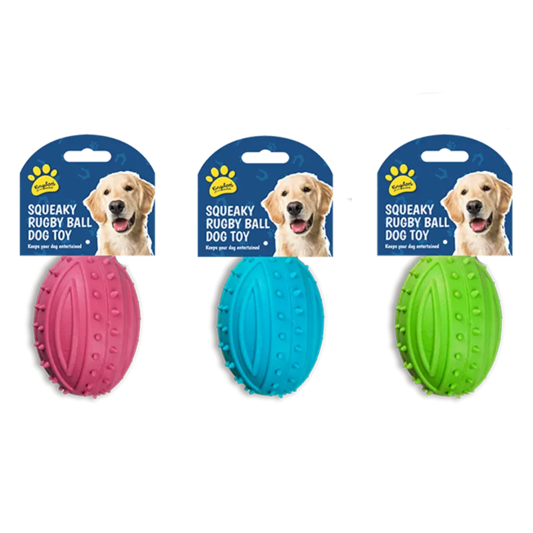 Rubber Squeaky Rugby Ball Dog Toy