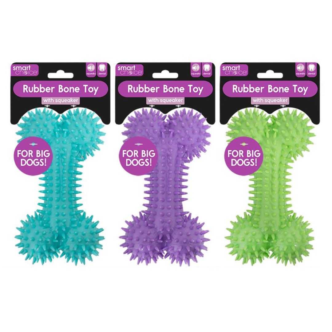 Smart Choice Large Squeaky Rubber Spikey Bone Dog Toy