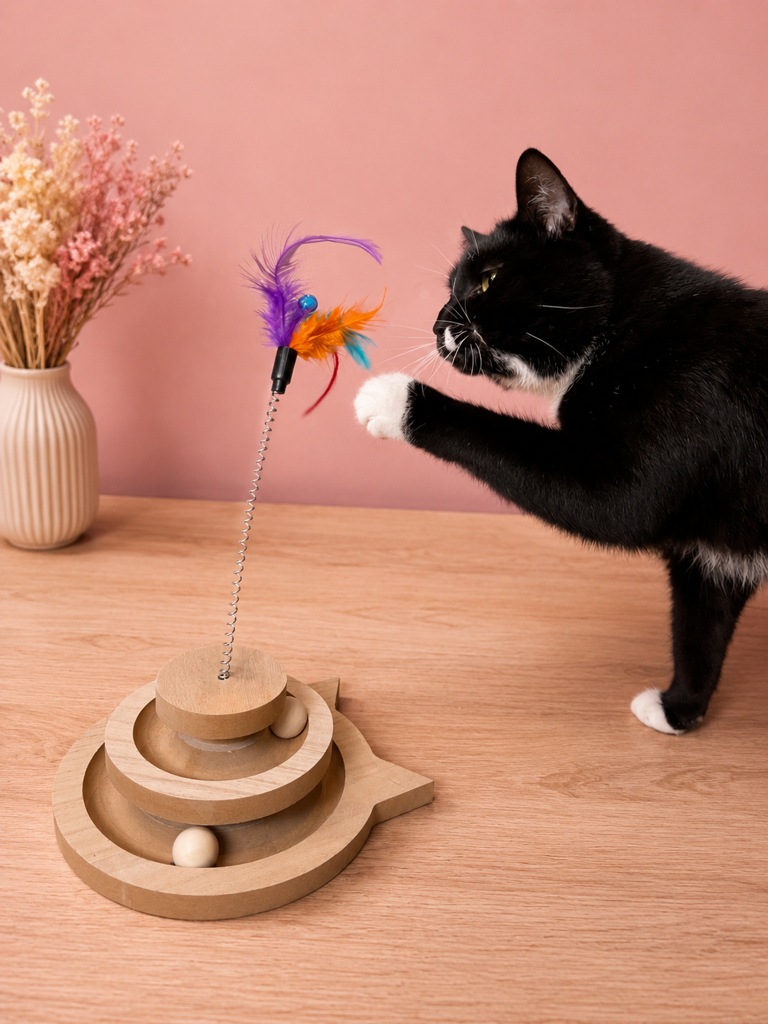 Smart Choice Interactive Wooden Ball Tower Cat Toy with Catnip - 21cm