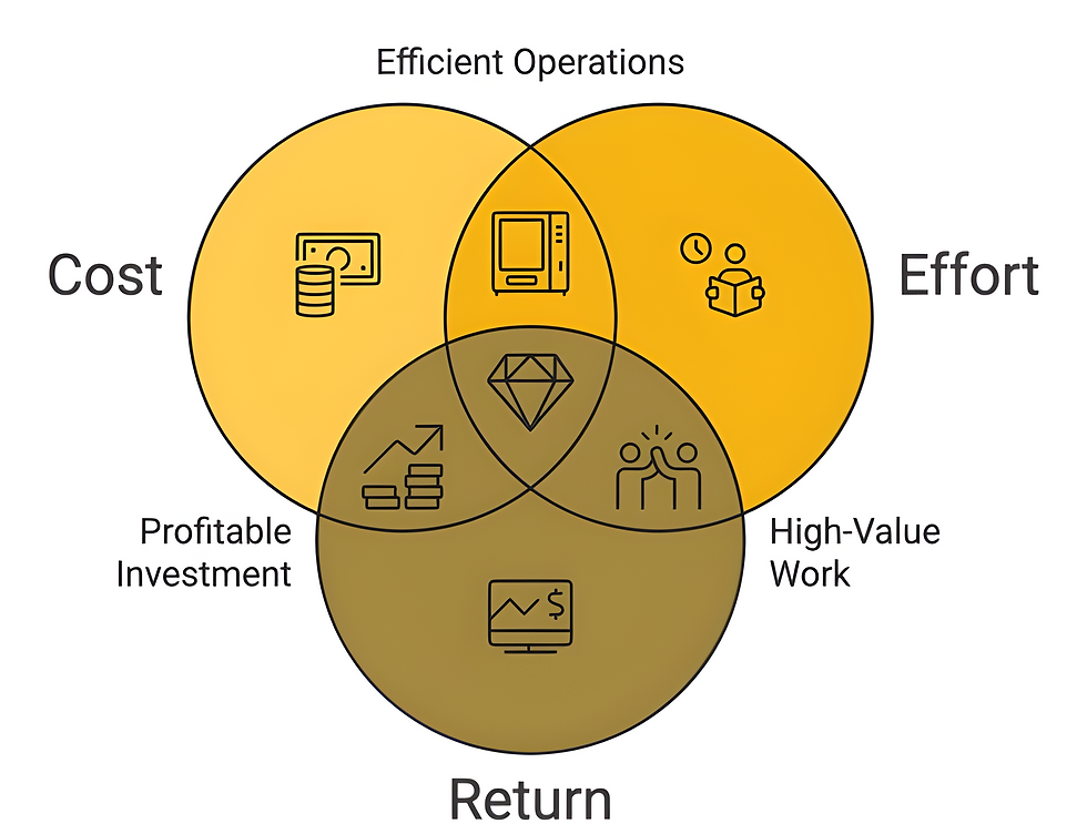 CER Framework showing cost, effort, and return factors for evaluating passive income opportunities.