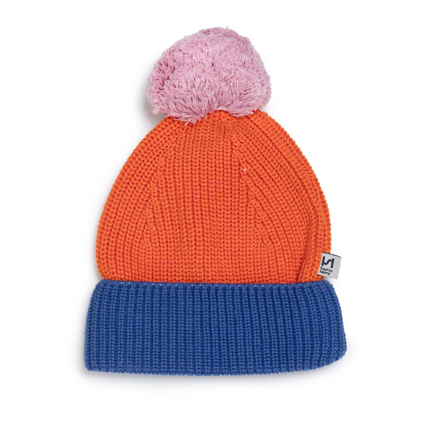 Cotton Knit Baby Bobble Hat: Orange & Blue