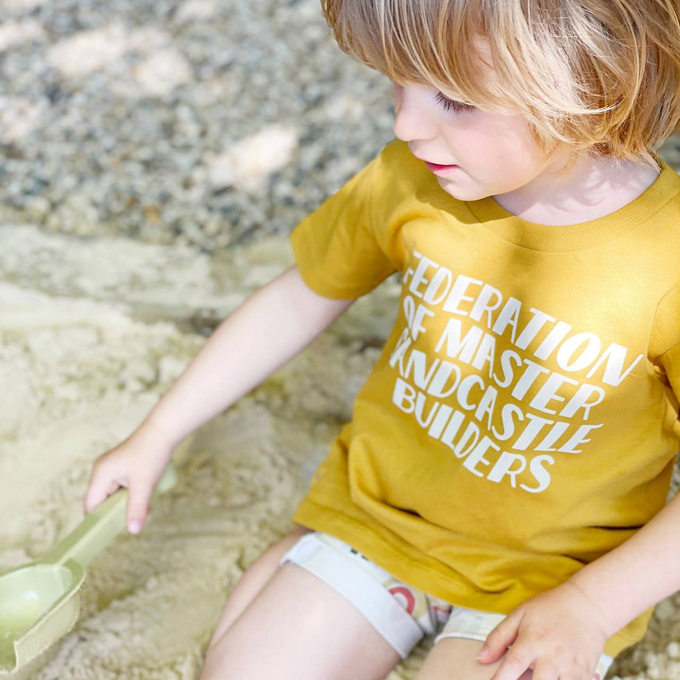 Alphabet Bags - Federation of Master Sandcastle Builders - Kid's Tee - Sand