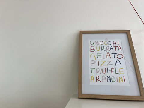 Wonderment, wonderment uk, frame, display, in store display, gnocchi, burrata, gelato, pizza, truffle, arancini, Italian themed print, artwork