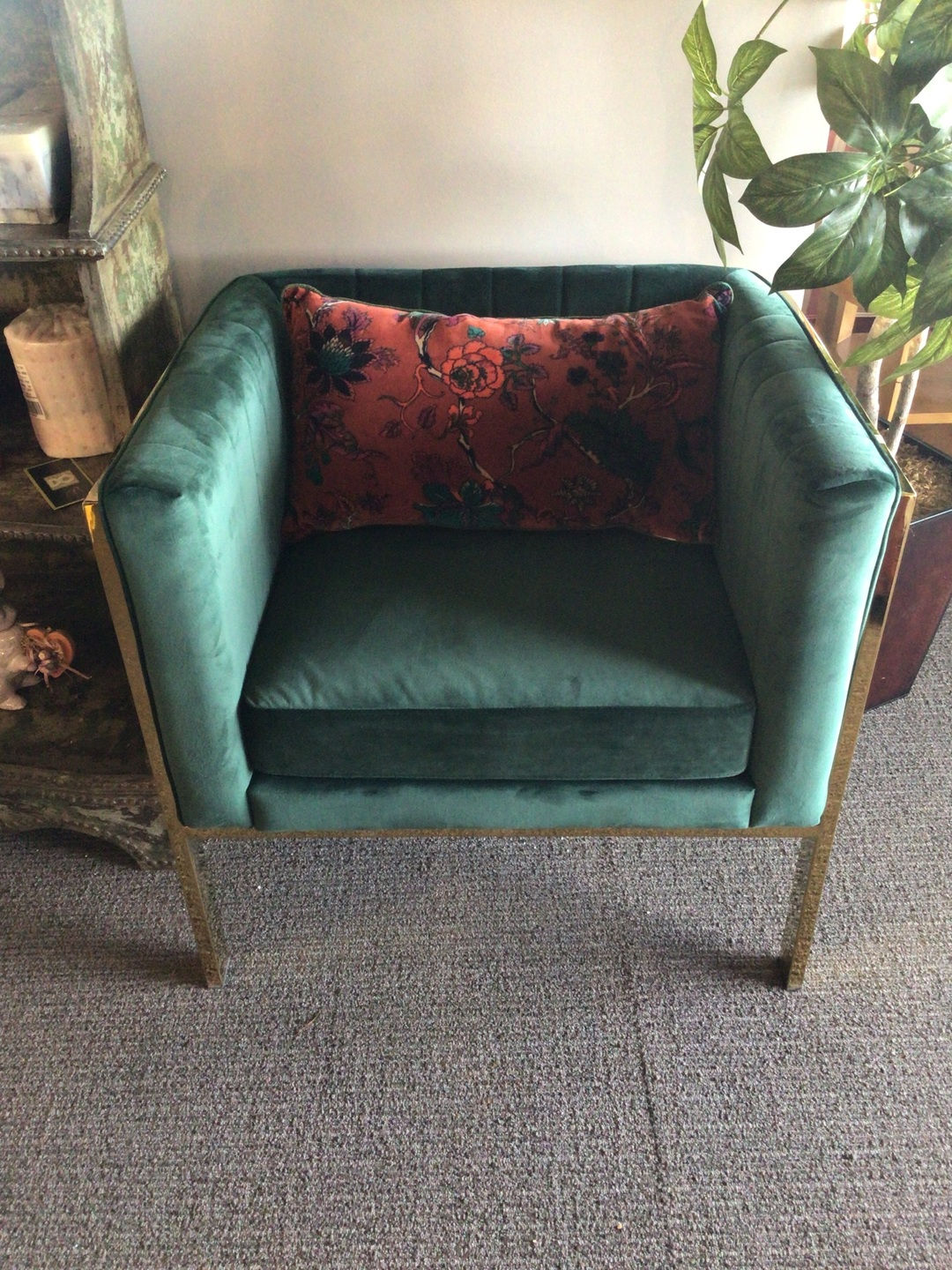 Designer green velvet chair