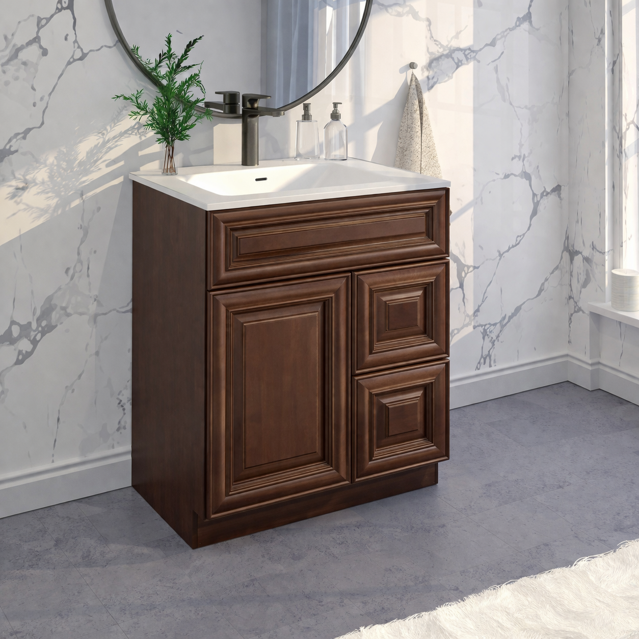 Maple Walnut Bathroom Vanity 30" Sink Base with Drawers