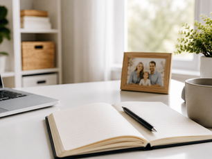 Home office with family photo representing the Augusta Rule and hiring children tax strategies