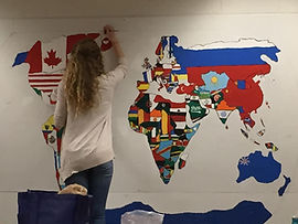 Girl working on global map.