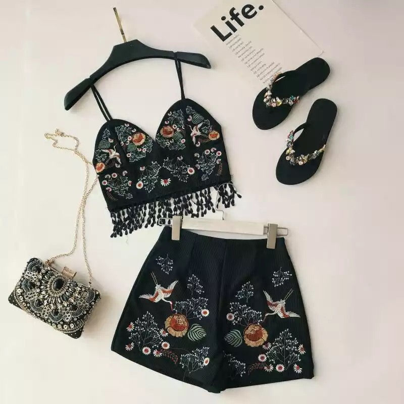 Thumbnail: Two Piece Set 2020 Summer New V-Neck Embroidery