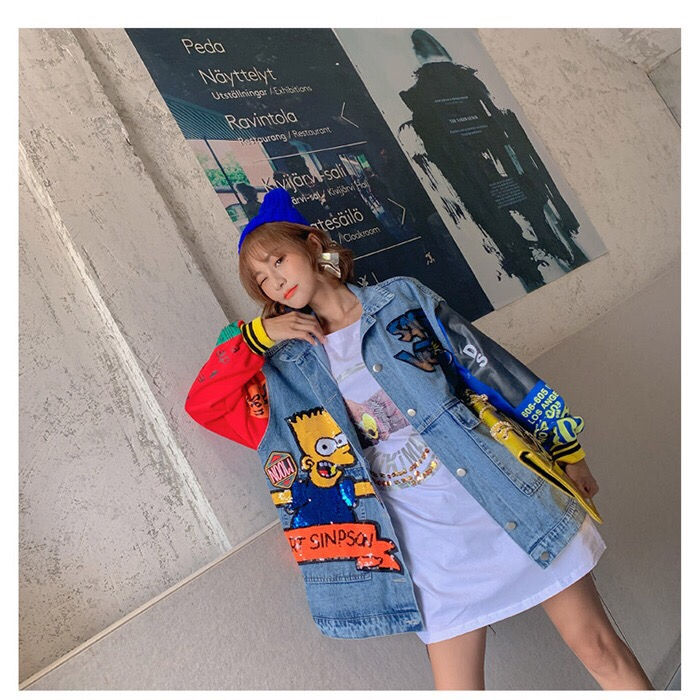 الصورة المصغرة: Autumn cartoon sequins designs denim jackets fashion