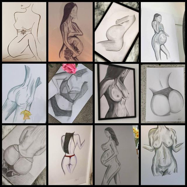 A collage of body positivity artwork by Leah Bedford of Beautiful Bodies Art