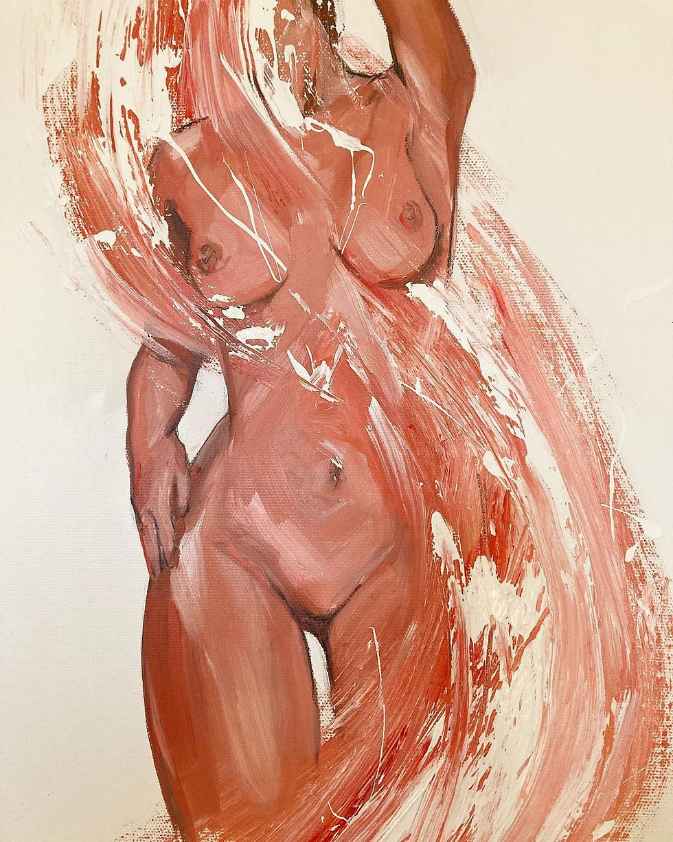 Nude body positivity artwork of the female form created by contemporary artist, Tiggy Beaman