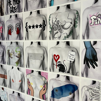 Various artwork on display at Holly Inks 'Censor Me, I Dare You' exhibition in London