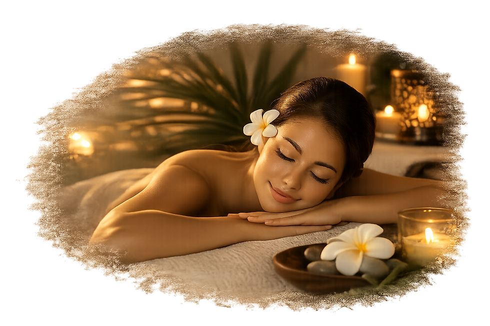 Frau bei entspannender Massage mit Blüten