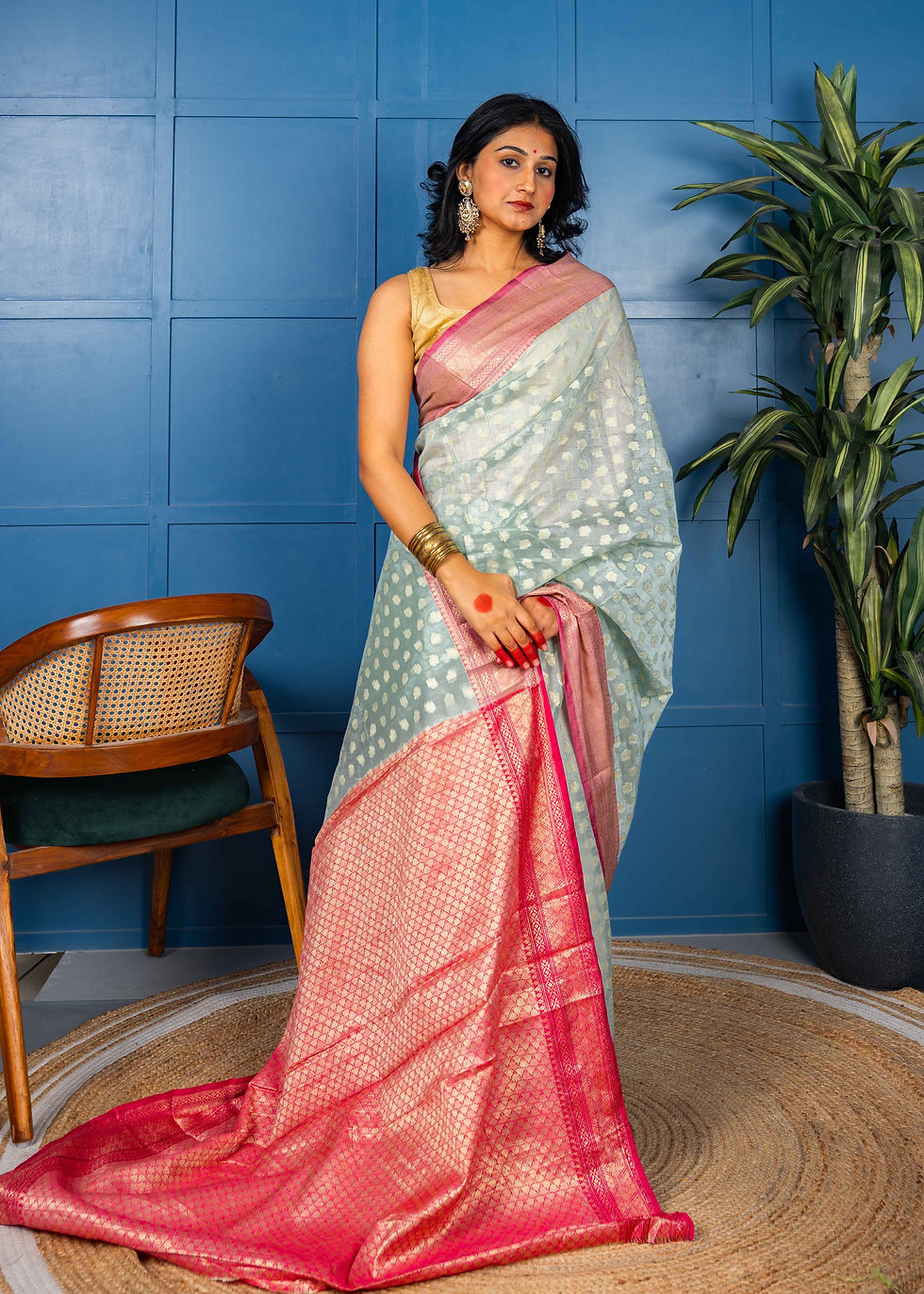 Light Green Cotton Silk Banarasi Saree