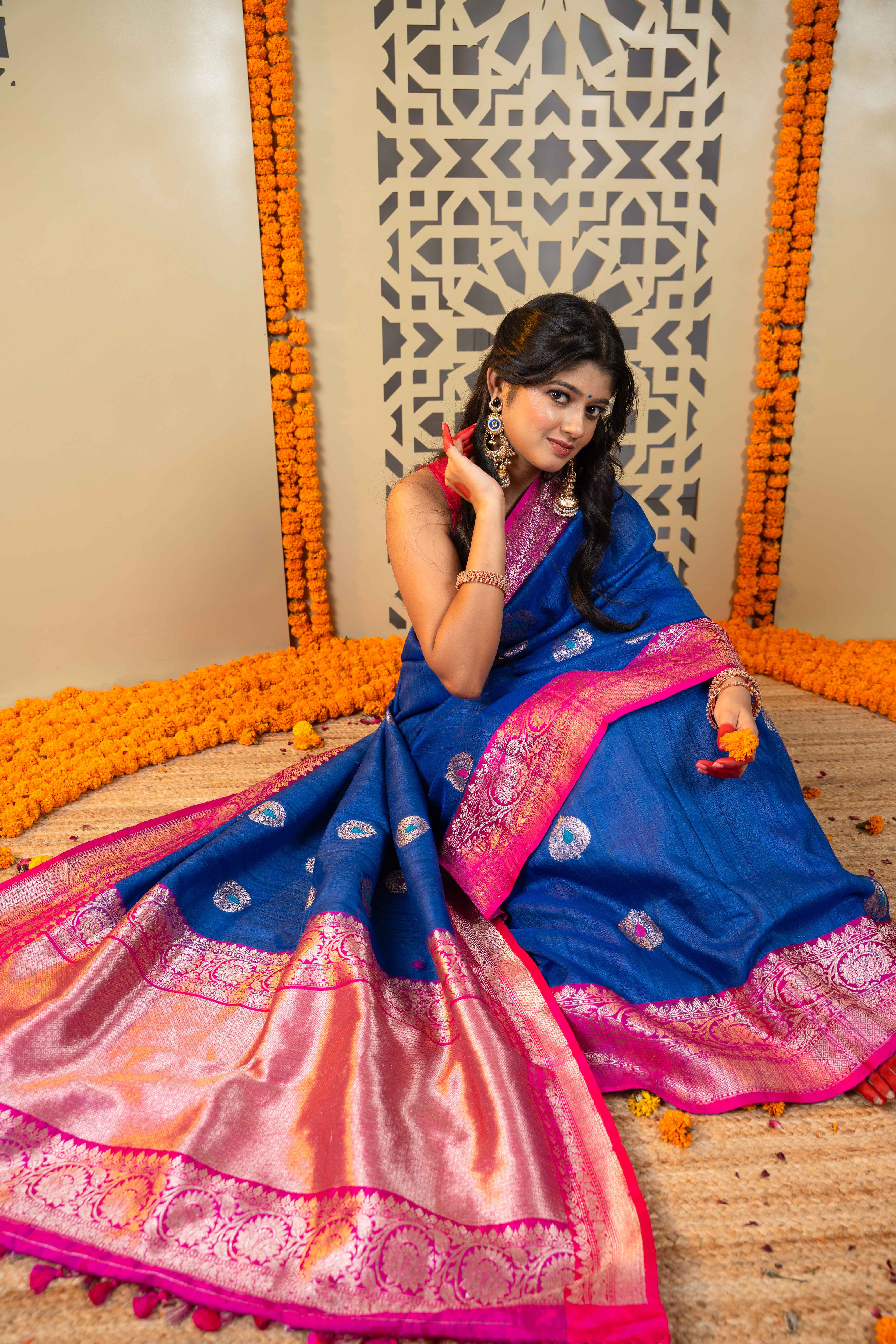 Royal Blue Pure Katan Silk Kadhua Banarasi Saree