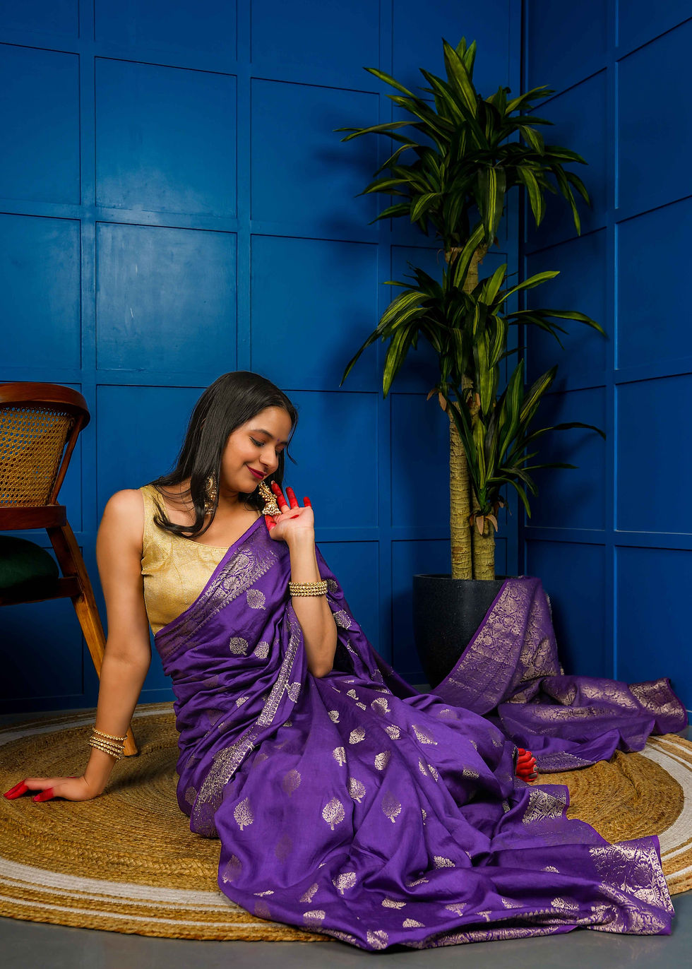 Thumbnail: Purple Banarasi Jari Buti Soft Silk Saree