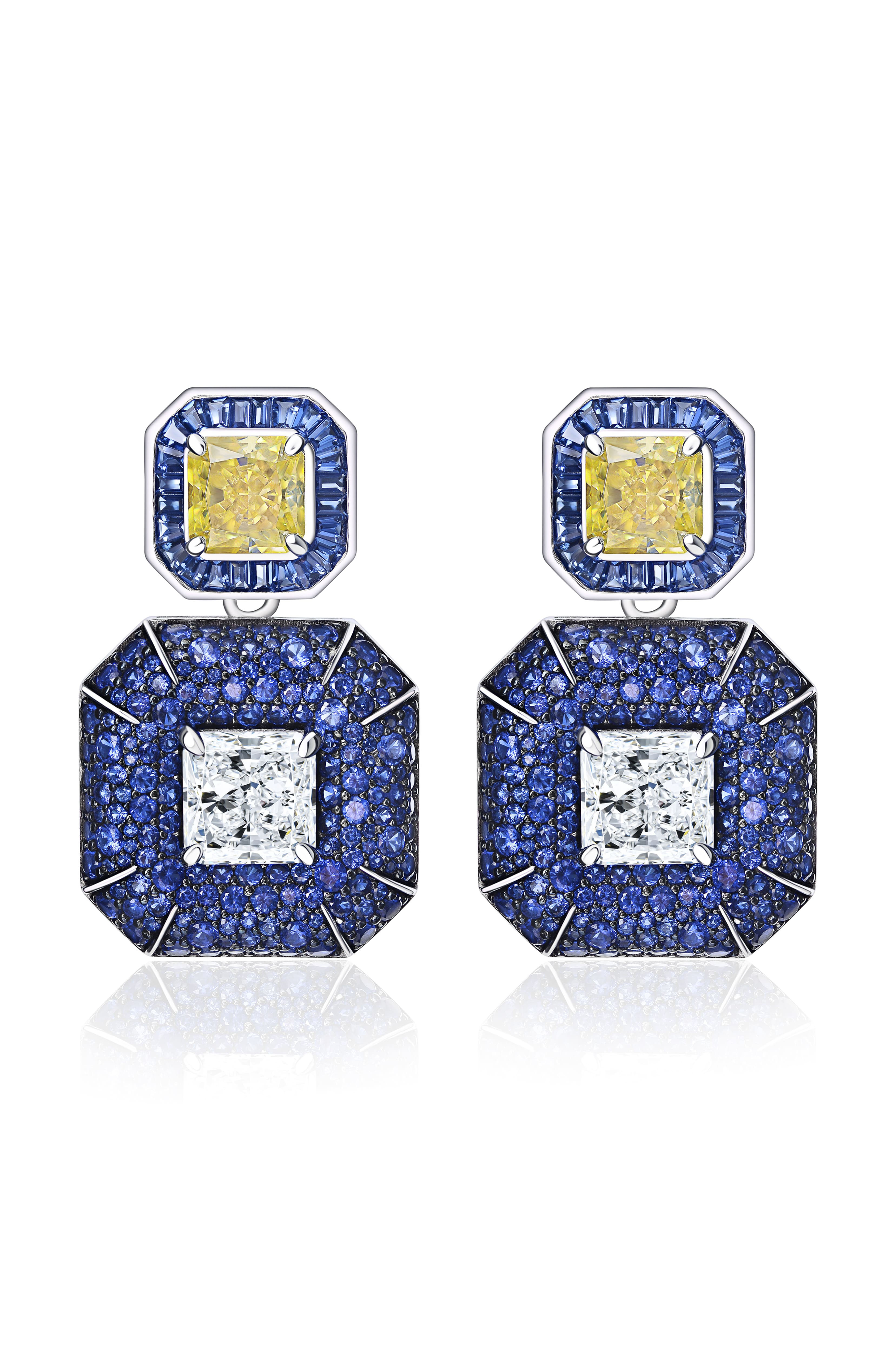 Aretes Rain de plata con zafiros y imitacion de diamante