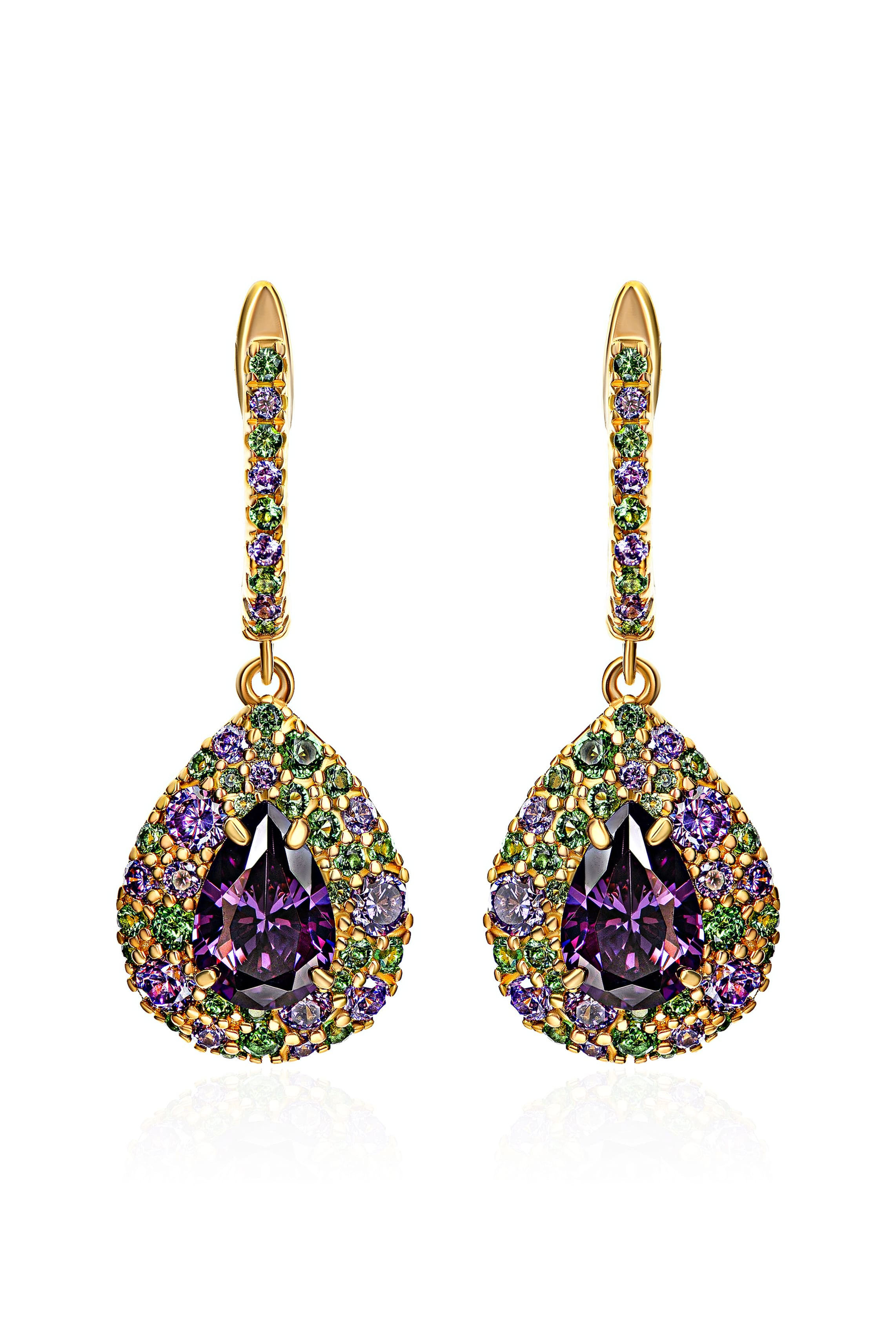 Aretes Valenia con amatista y esmeralda en plata 925