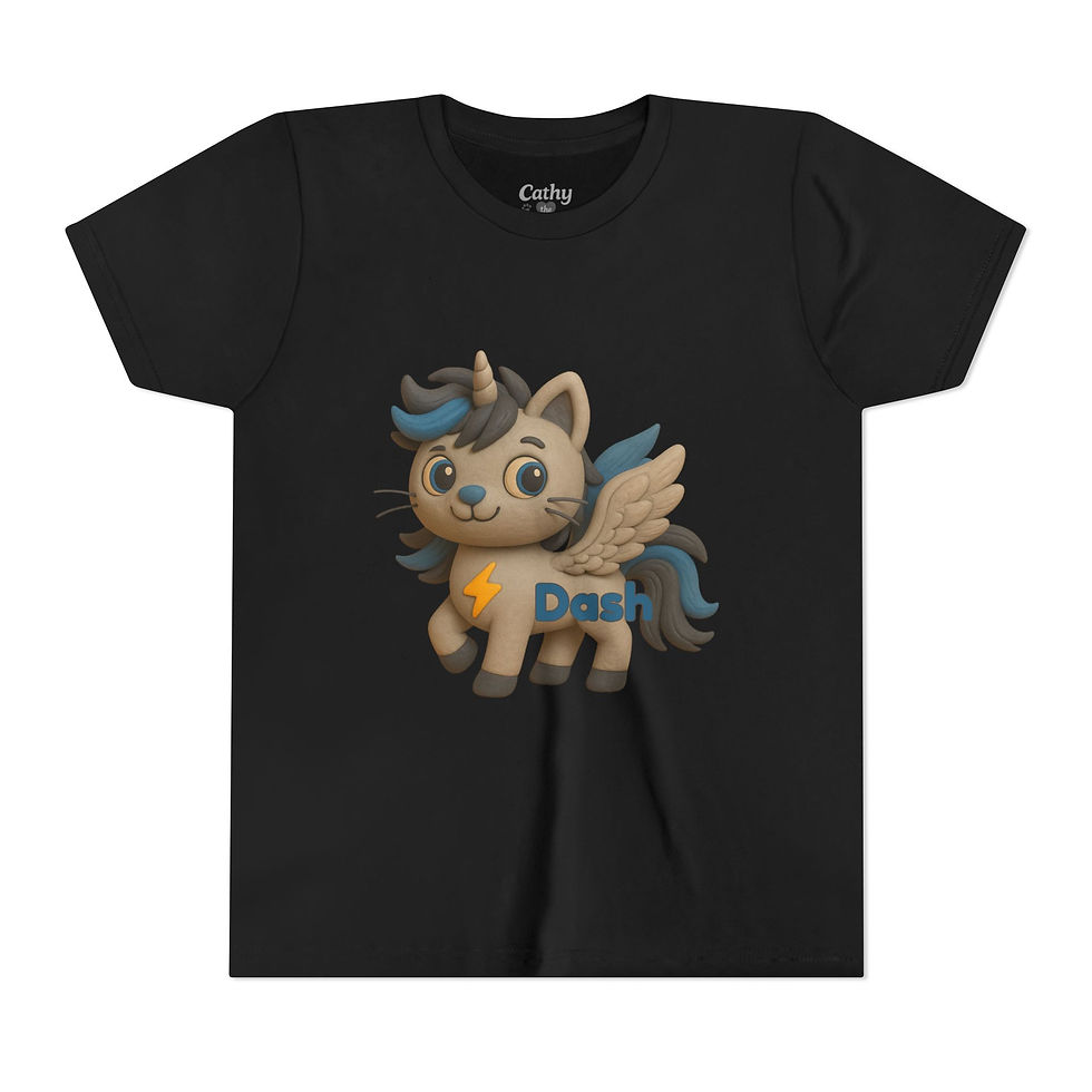 Thumbnail: "DASH" Sing-Along Crew Tee – Caticorns Galore Shirt with Message on Back