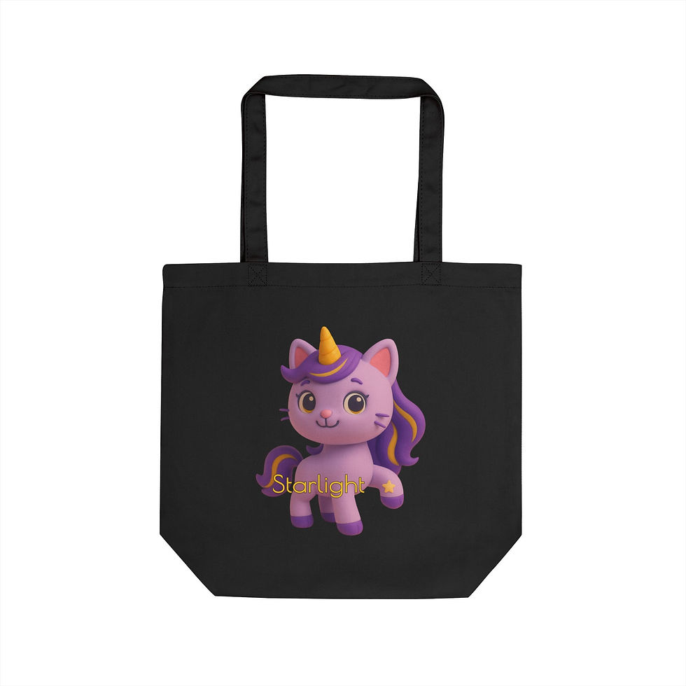 Thumbnail: Eco Tote Bag - "STARLIGHT" - Reusable Cotton Bag w/ Whimsical Backside Message 
