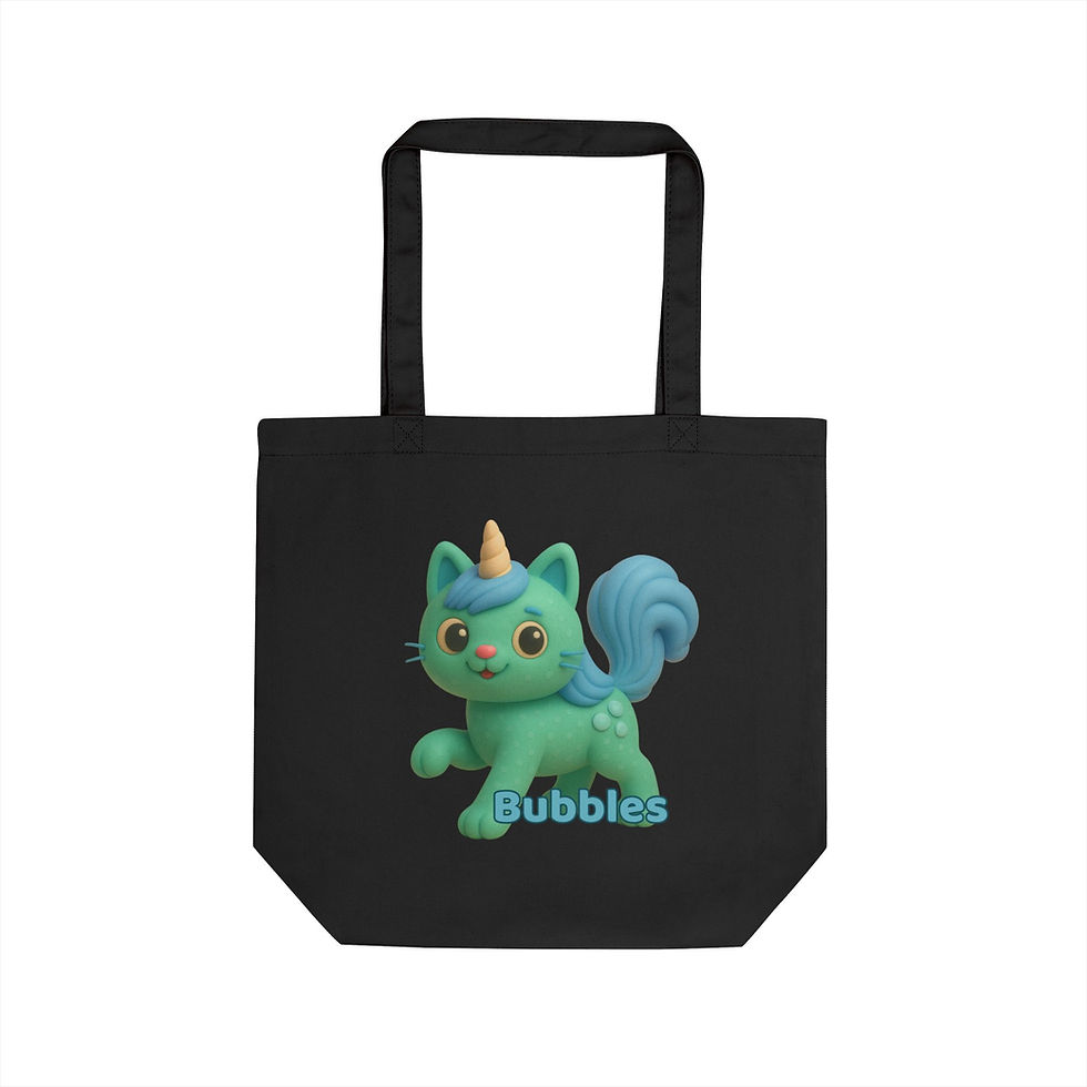 Thumbnail: Eco Tote Bag - "BUBBLES" - Reusable Cotton Bag w/ Whimsical Backside Message 