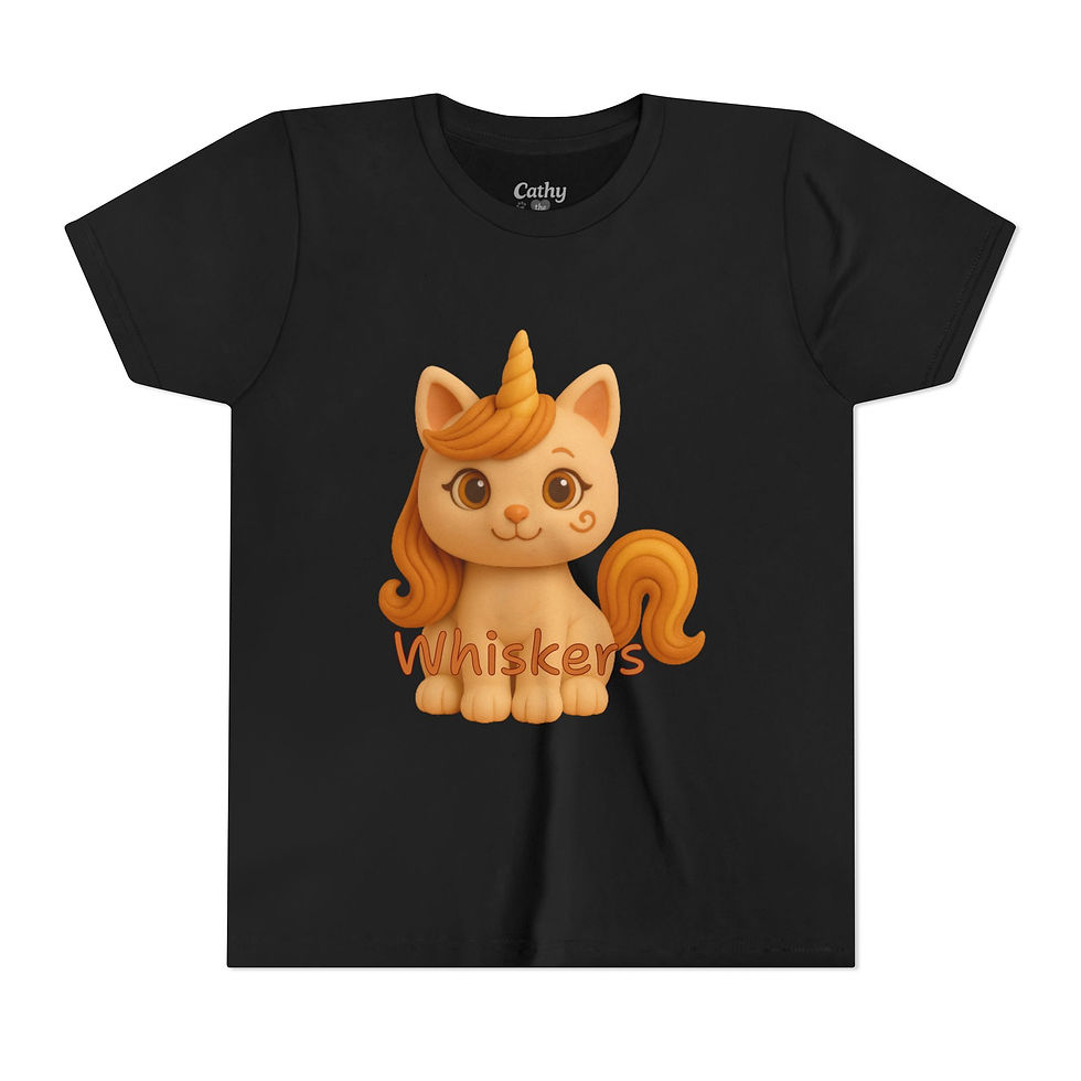 Thumbnail: "WHISKERS" Sing-Along Crew Tee – Caticorns Galore Shirt with Message on Back