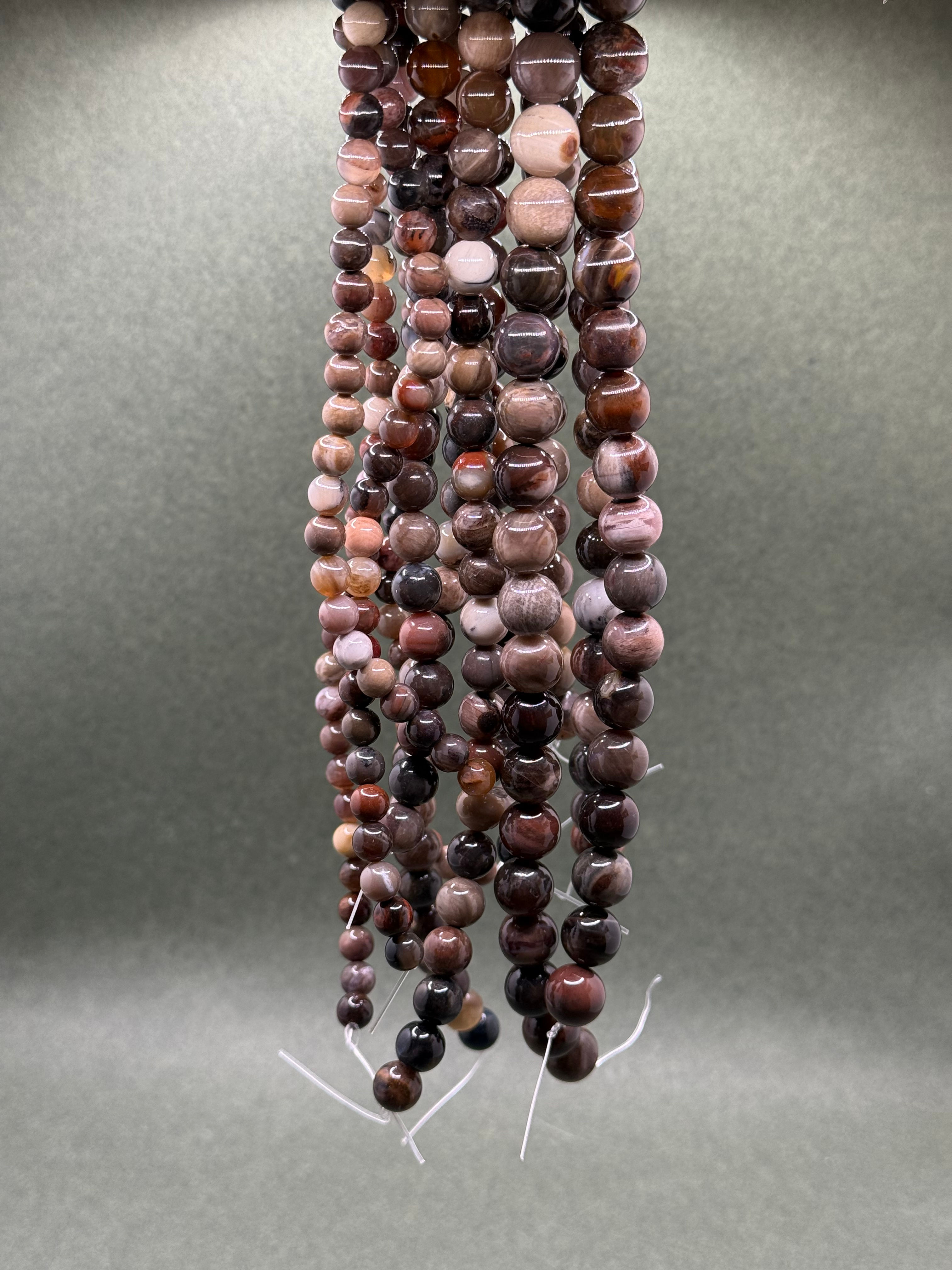 Bois Fossile - Fil de perles rondes