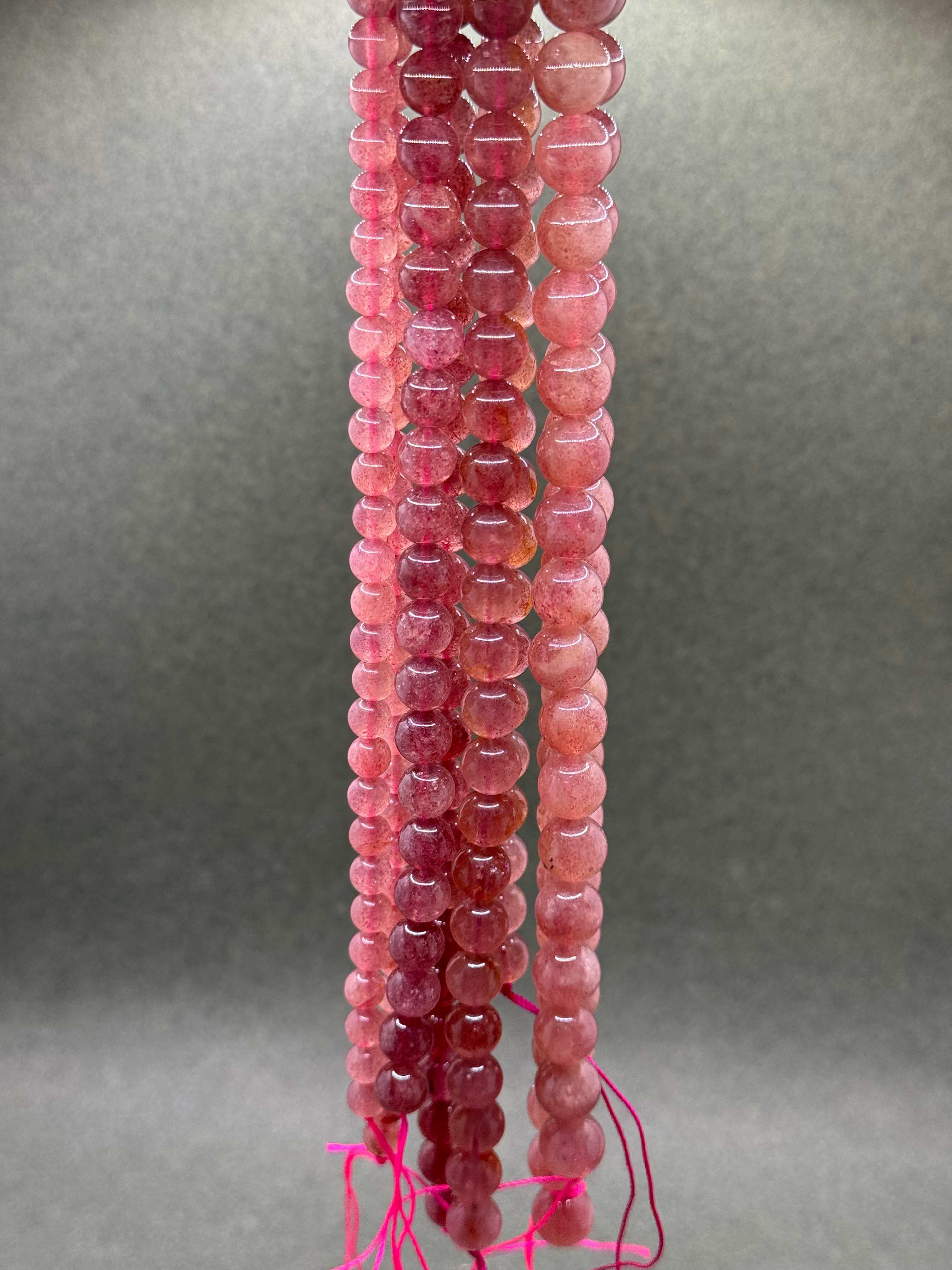 Quartz Fraise - Fil de perles rondes
