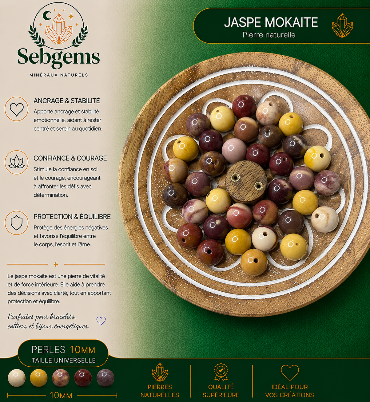 Perles - Jaspe Mokaite 10mm