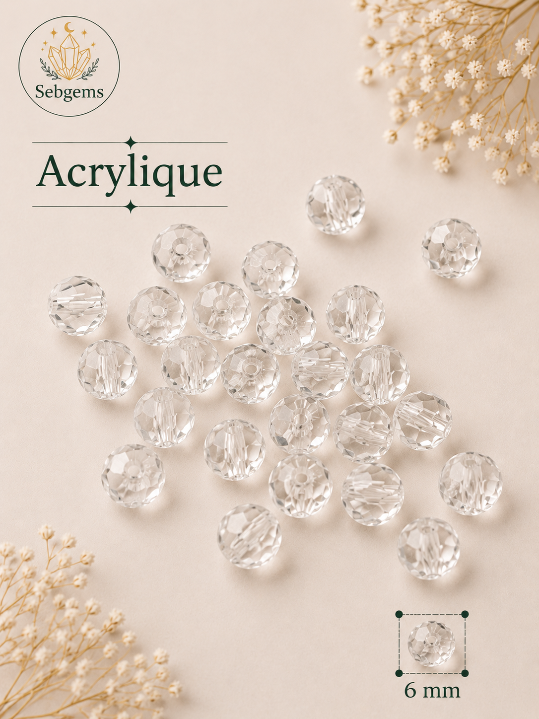 Perles Acrylique - Transparente - 6mm