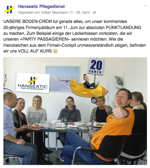 Freier Top Texter Facebook Fanpage Post HANSEATIC PFLEGEDIENST