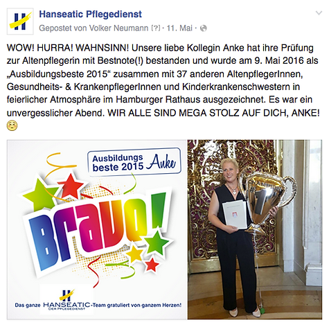 Freier Top Texter Facebook Fanpage Post HANSEATIC PFLEGEDIENST