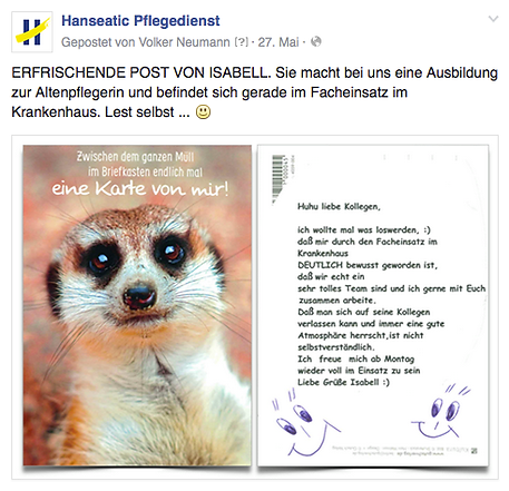 Freier Top Texter Facebook Fanpage Post HANSEATIC PFLEGEDIENST
