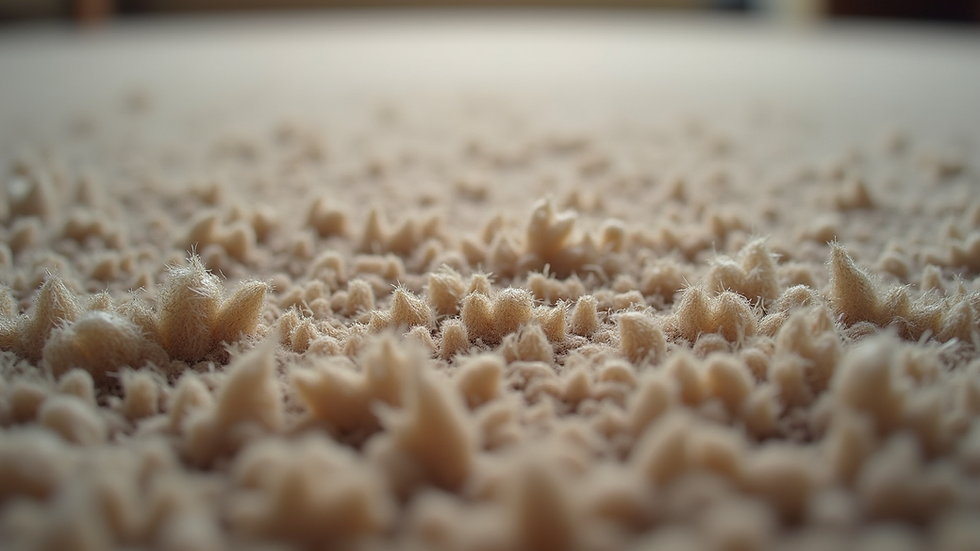 Close-up view of carpet fibers showing wear and dirt accumulation