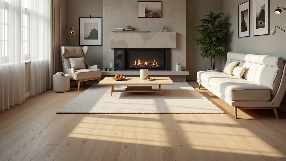 High angle view of living room with luxury vinyl plank flooring