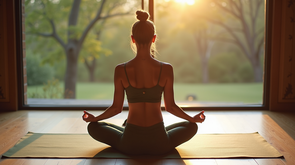 Nahaufnahme einer Person, die meditierend auf einer Yogamatte sitzt